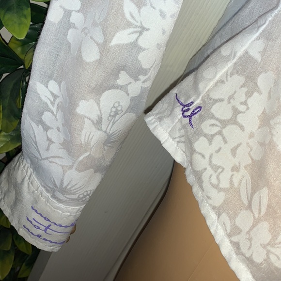 Vintage West Beach sheer white hibiscus flower button down shirt blouse top M - Picture 4 of 15